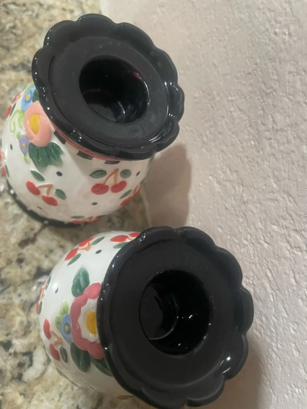 Mary Engelbreit Cherries Taper Candle Holders Pair Oh So Breit Polka Dots - Picture 3 of 5